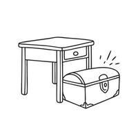 A trunk box resting under a small table vector