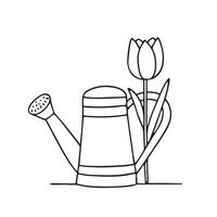 A tulip placed at the back of a watering can vector