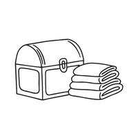 Folded blankets beside a trunk box vector
