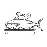 A tuna fish with ice cubes inside ice storage box vector
