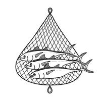 Several tuna fish lying on top of a fishing net vector