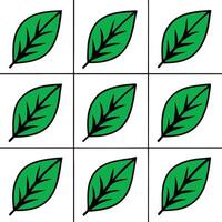 Nine stylized green leaves arranged in a grid formation showcasing a simple illustration concept for design vector