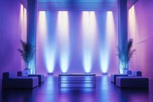 a room with purple lighting and blue lighting photo