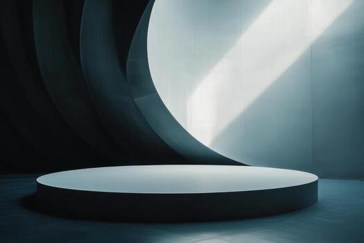 an empty room with a circular stage photo