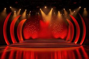 stage with red lights and a stage photo
