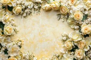yellow roses and white flowers on a yellow background photo
