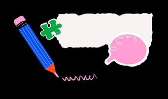 A collage of torn pieces of paper, speech bubbles, pencil and doodles. Bright design and template for notification or memo. vector