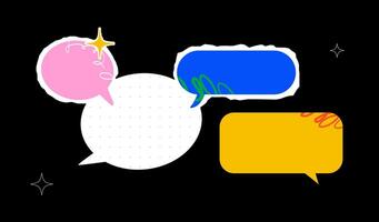 Cut out collage of torn pieces of paper and speech bubbles. Bright textured template design for dialog and notifications. vector