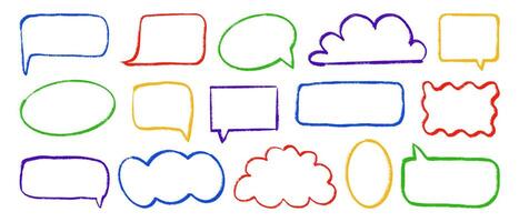 A set of various colorful hand-drawn frames. Crayon text boxes. A collection of speech bubbles for chat and advertising. vector