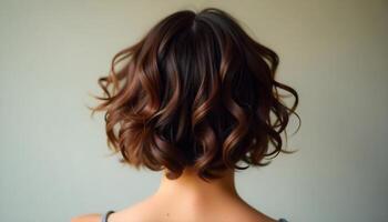 Woman with stylish wavy bob haircut from the back photo