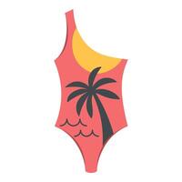 Tropical print swimsuit isolated on white background. Summer beachwear with palm tree and sun for digital and print use vector
