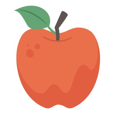 Simple flat apple on white background. Fresh red fruit clipart for poster sticker label banner