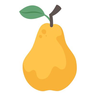 Hand drawn pear fruit isolated on white background. Simple illustration of yellow pear with leaf for posters, prints and cards