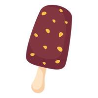 Flat chocolate ice cream bar with nuts isolated on white background. Cartoon summer dessert design for packaging, menu, poster, or web vector