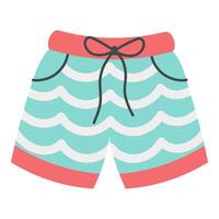 Hand drawn flat summer swim shorts with wave pattern isolated on white background for beach design vector