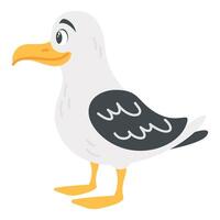Hand drawn flat cartoon seagull bird isolated on white background for summer beach and ocean design vector
