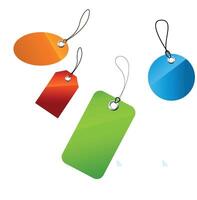 Colorful blank price tags or labels in various shapes with string on white background vector