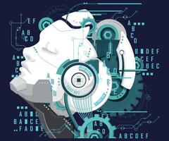 Artificial intelligence head with circuitry elements and chat gpt technology design vector