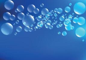 Transparent blue bubbles floating against a gradient blue background with shiny highlights vector