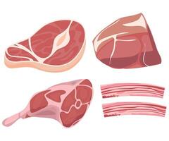 Freshly cut raw meat cuts illustration featuring different types for culinary and dietary applications vector