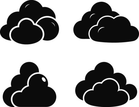 Four black clouds with different shapes and sizes vector