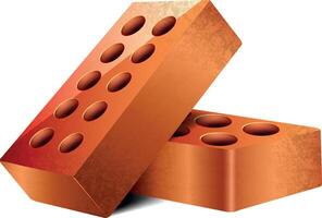 Two textured red bricks with oval holes isolated on a white background vector