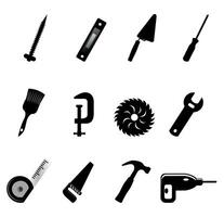 Set of simple black and white construction tools icons isolated on white background vector