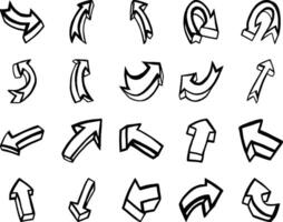 Collection of hand drawn black and white arrows pointing in various directions on white background vector