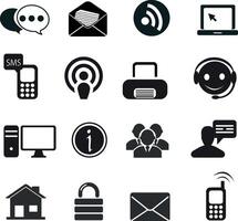 Collection of communication and technology icons depicting various digital and physical connections vector