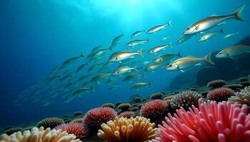 Underwater Paradise A Vibrant Reef Scene with Swimming Fish photo