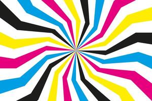 CMYK abstract spiral background. Swirl illustration of four cmyk colours. Cyan, magenta, yellow and black. Colorful bright pattern. Simple illustration vector