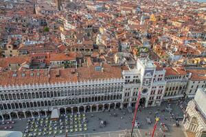 Aerial view of the rooftops of Venice and St. Mark's Square in Italy. photo