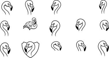 Flamingo head icon set with different styles and circular frames for graphic design and branding use illustration vector