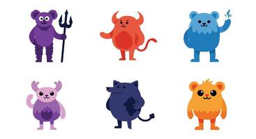Cute colorful cartoon bears with devil and wizard costumes illustration in playful style vector