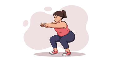 Woman performing squat exercise in red top and blue pants fitness workout illustration vector