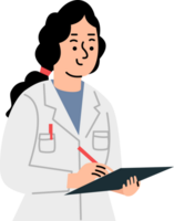 Friendly woman doctor holding clipboard. Female doctors cartoon png