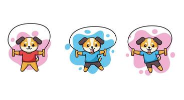 Cute puppies in colorful space helmets floating in zero gravity illustration vector