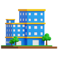 Modern buildings in blue and yellow stand proudly, with stylized trees adding a touch of greenery, this design features a geometric and architectural visual. png