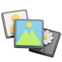 3D Picture Gallery, A captivating array of 3D-rendered image icons, designed with sleek minimalism, showcasing a spectrum of visual elements, perfectly suited for digital content. png