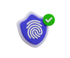 Fingerprint with protect shield icon 3d render concept of Digital security authentication finger scan for authorization identity 3d fingerprint scanning icon png