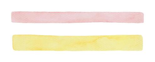 Set of pink and yellow watercolor textured stripe. Artistic hand drawn illustration of abstract border stain with realistic texture. Perfect for summer card template and holiday season design. vector