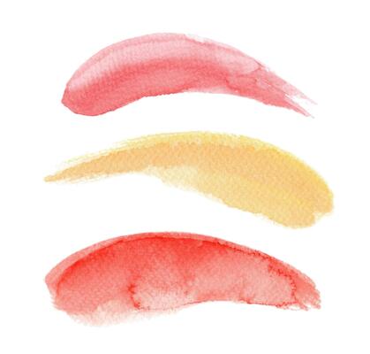 Set of blush pink and yellow watercolor brush strokes. Artistic hand drawn illustration of abstract splash stain with realistic texture. Perfect for summer card template and holiday season design.