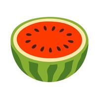 Half watermelon top view with red juicy pulp and black seeds, isolated on white. vector