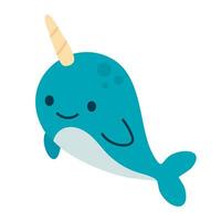 Friendly narwhal with signature spiral tusk and a joyful expression, perfect for ocean-inspired kids content and learning tools vector