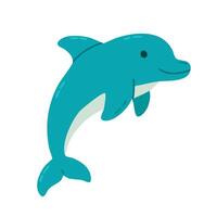 Friendly blue dolphin with happy expression and dynamic pose, suitable for childrens sea-themed designs and learning resources vector