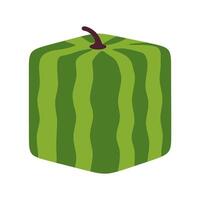 Square-shaped watermelon icon with dark green stripes and a small stem on top. vector
