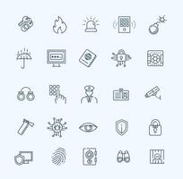 Security icons, thin line style, flat design vector