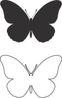Simple butterfly silhouettes filled and outline vector