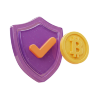 3D security shield with checkmark and Bitcoin coin png