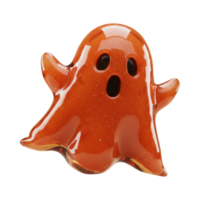 A glossy orange 3D ghost with sparkling texture and spooky expression png